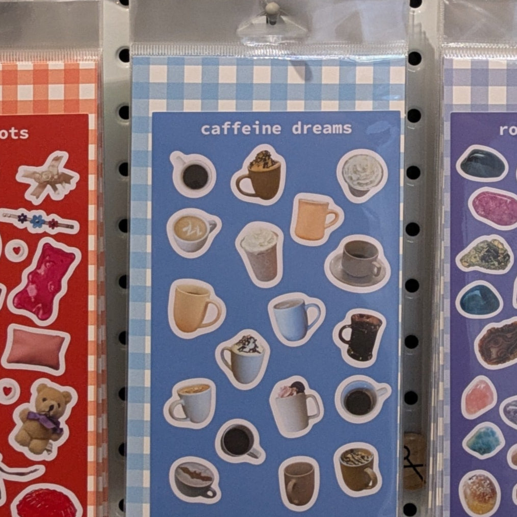 Pegboard with various colorful stickers and pins on a dark background