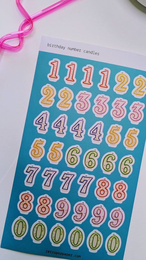 Birthday Candle Number Stickers - Multi-Colored