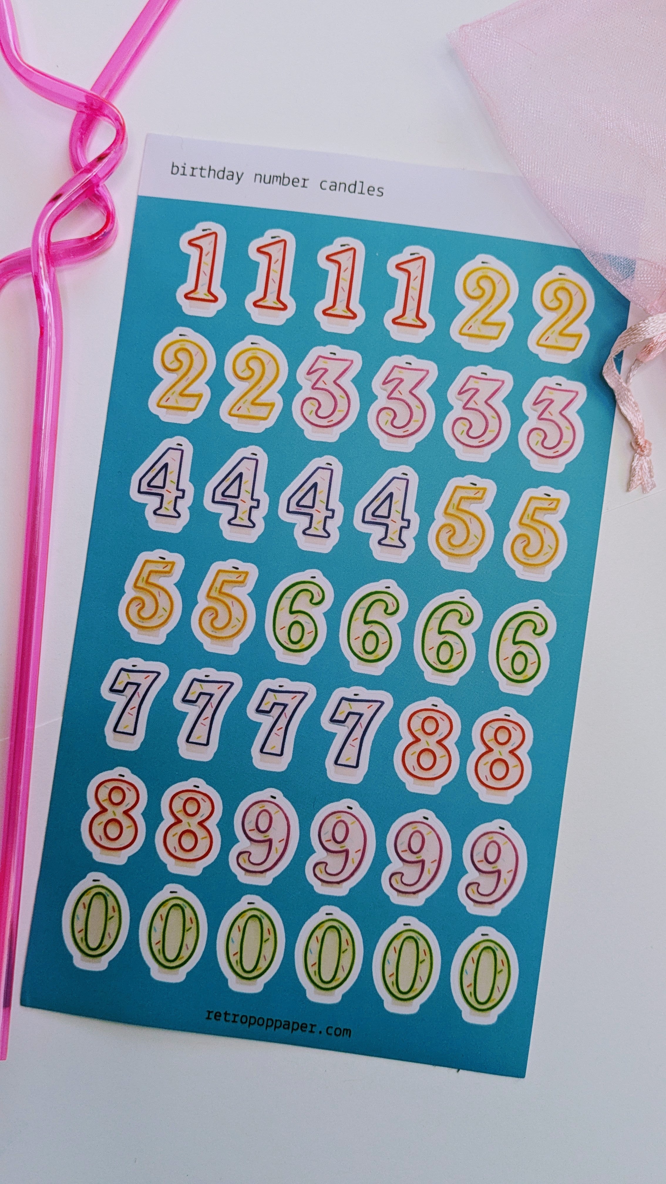 Birthday Candle Number Stickers - Multi-Colored